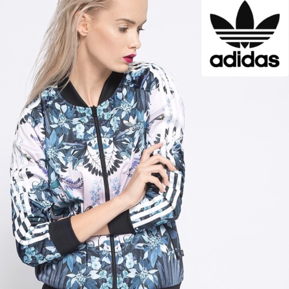 adidas Floral Bomber Jacket in Black, Blue, White